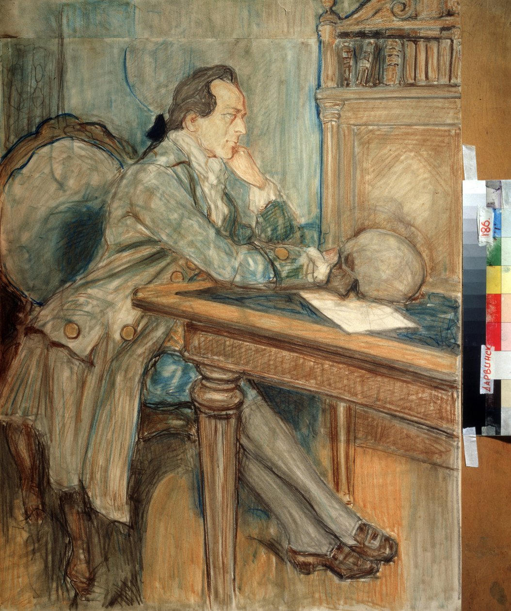 Johann Wolfgang von Goethe (1749-1832) descobrindo o osso intermaxilar humano em 27 de março de 1784 (Johann Wolfgang von Goethe descobriu o osso intermaxilar humano em 27 de março de Mikhail Dmitrievich Ezuchevsky