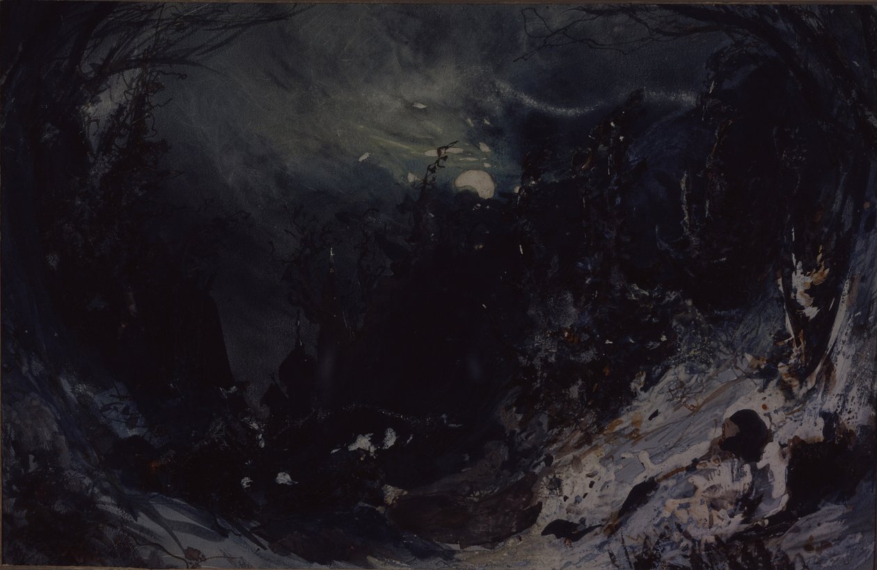 Desenho de palco para a ópera O Poder do Fio, de A. Serov, 1871 de Mikhail Ilyich Bocharov