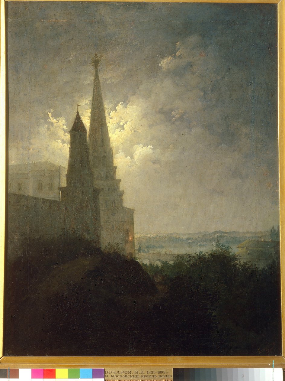 Vista do Kremlin de Moscou e Zamoskvorechye à noite por Bocharov, Mikhail Ilyich (1831-1895). Óleo sobre tela de Mikhail Ilyich Bocharov