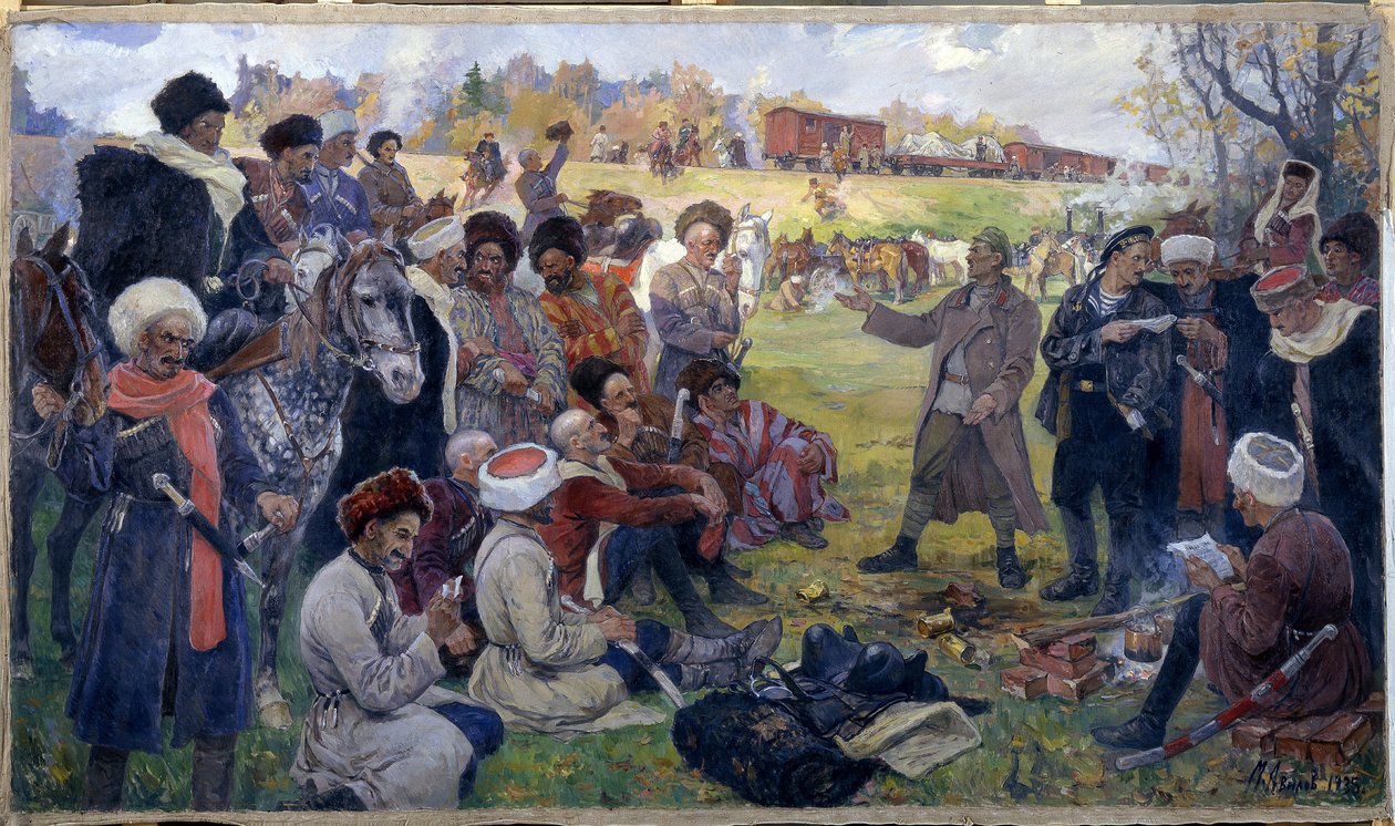 Os agitadores bolcheviques na divisão selvagem do general Kornilov perto de Gatchina em agosto de 1917 de Mikhail Ivanovich Avilov
