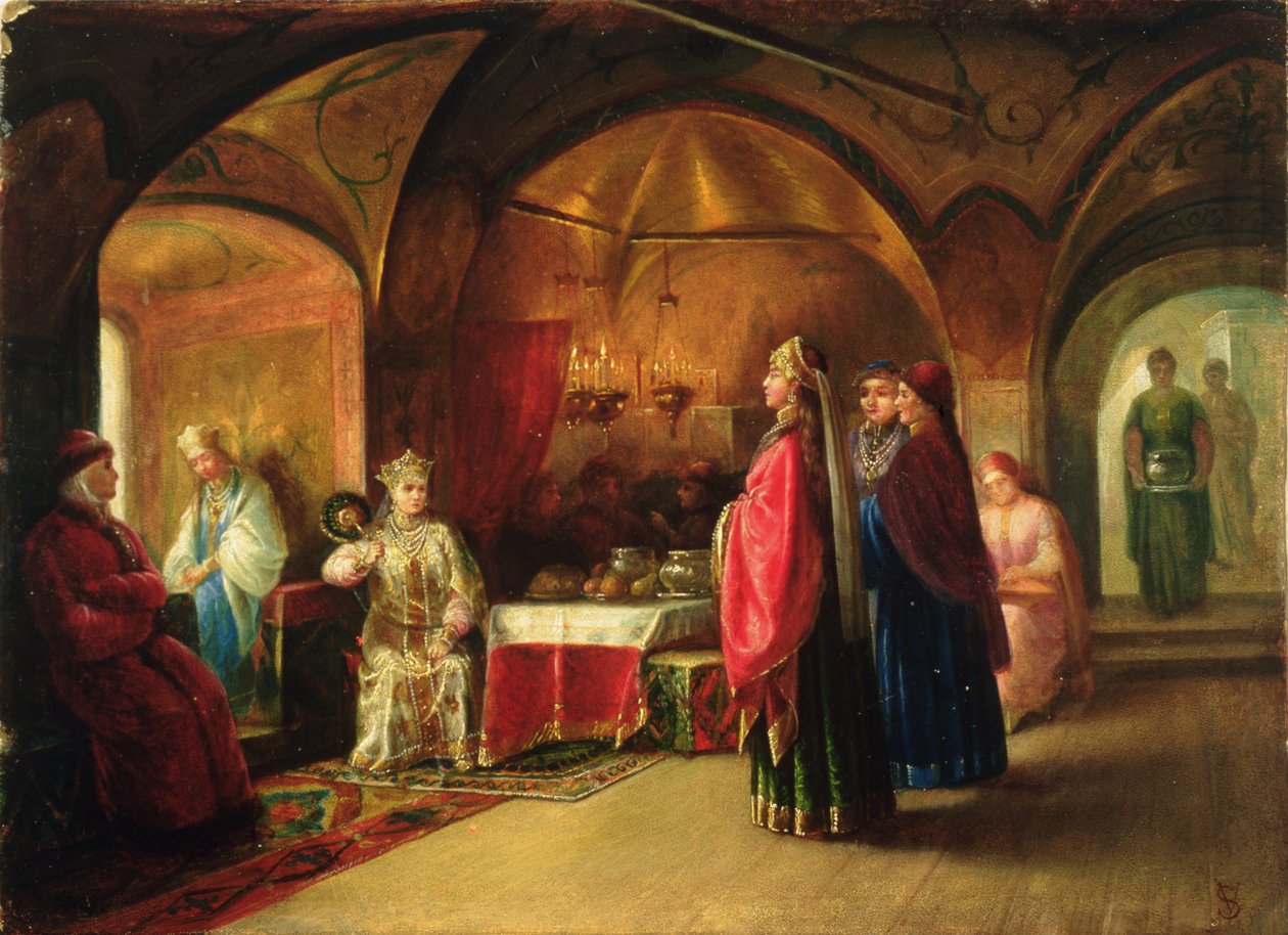 Casa do Tsarevna (óleo no papelão) de Mikhail Petrovich Klodt