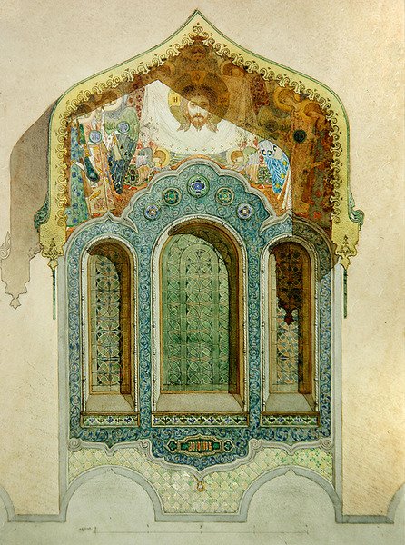 Desenho para uma janela de cerâmica envolvente para a Igreja Russa em Nice de Mikhail Preobrazhensky