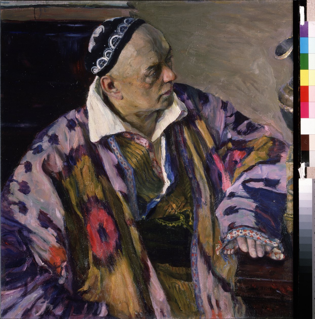 Retrato do Arquitecto Alexei (Aleksei) Shchusev (1873-1949) (Retrato do Arquitecto Alexey Shchusev). Pintura de Mikhail Vasilyevich Nesterov (1862-1942), óleo sobre tela de Mikhail Vasilievich Nesterov