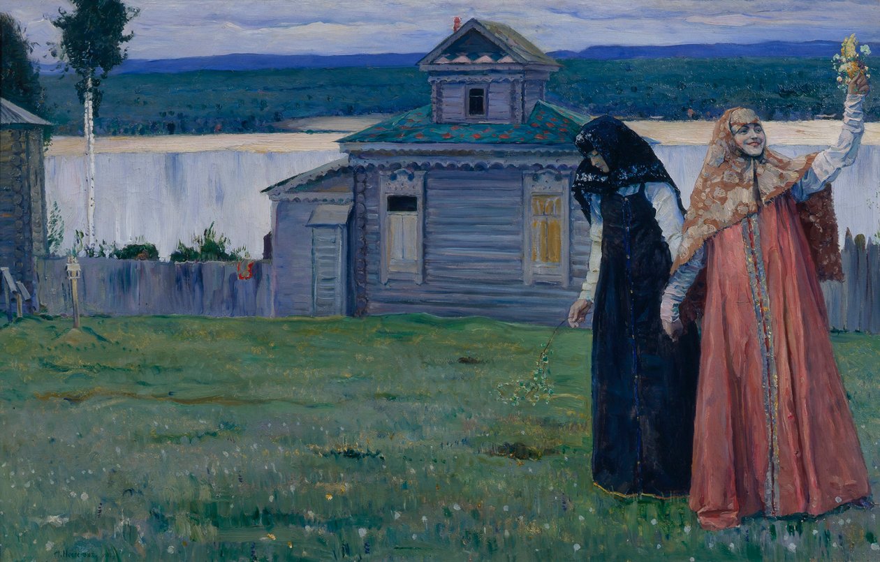 Em um mosteiro isolado, irmãs, 1915. de Mikhail Vasilievich Nesterov
