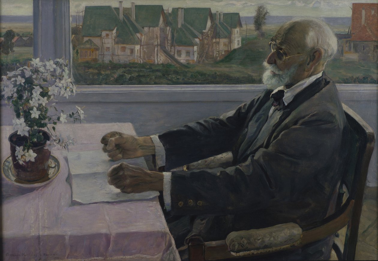 Retrato do fisiologista, psicólogo e médico Ivan P. Pavlov 1849-1936, 1935 de Mikhail Vasilievich Nesterov
