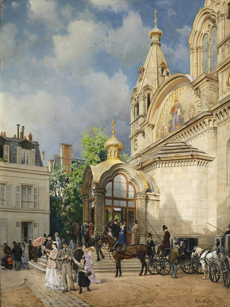 Saindo de uma Igreja, 1870-1880 de Mikhail Yakovlevich Villie
