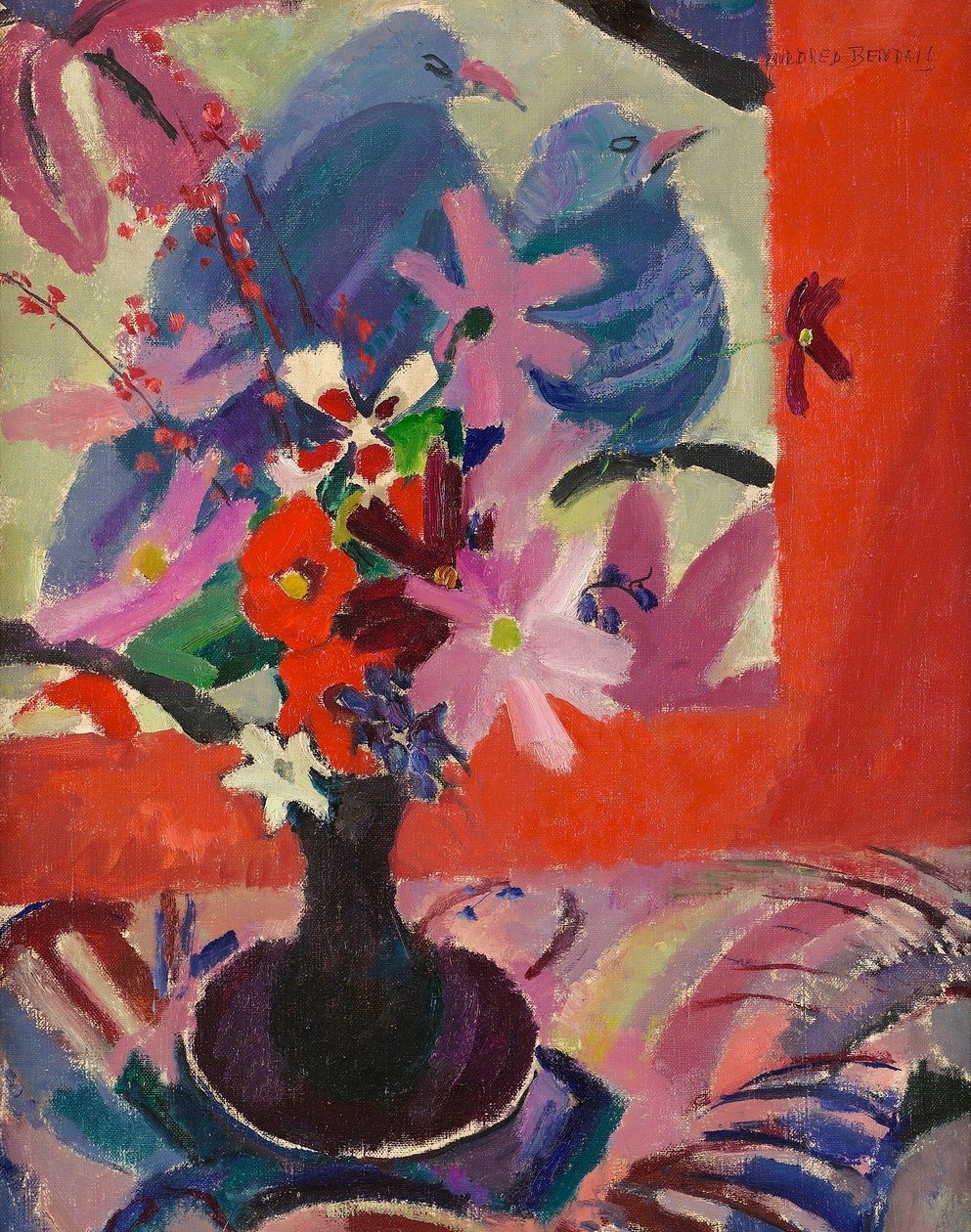 Flores com pássaros, c.1926 de Mildred Bendall