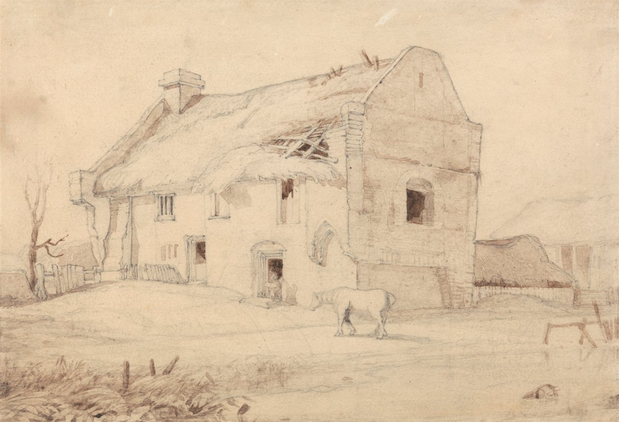 Casa de campo com Cavalos de Pasto de Miles Edmund Cotman