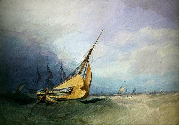 Paisagem marítima com Barcos (aguarela sobre papel) de Miles Edmund Cotman