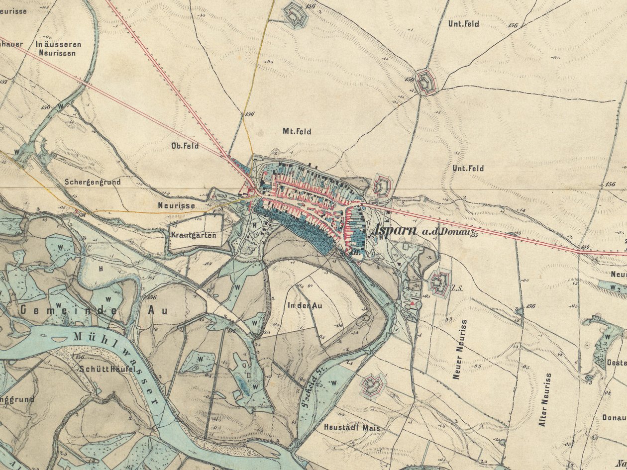 Mapa de Aspern perto de Viena, 1873 de Militärgeographisches Institut Österreichisch Ungarische Monarchie
