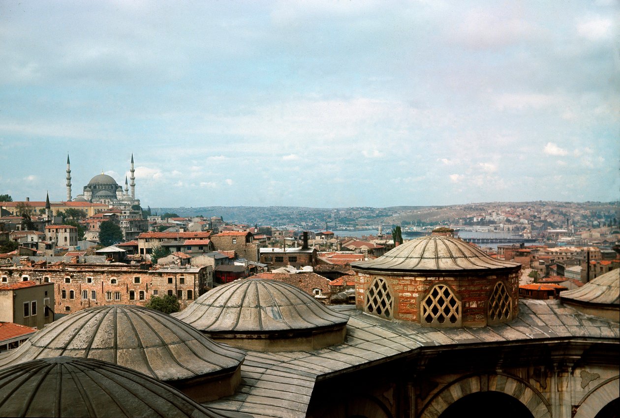 Arquitectura otomana: vista da cidade com a mesquita Suleymaniye (1550-1557) de Mimar Sinan