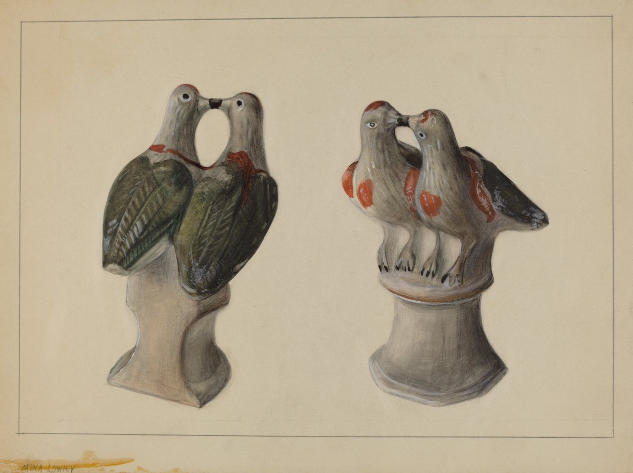 Lovebirds Chalkware, c. 1937. de Mina Lowry