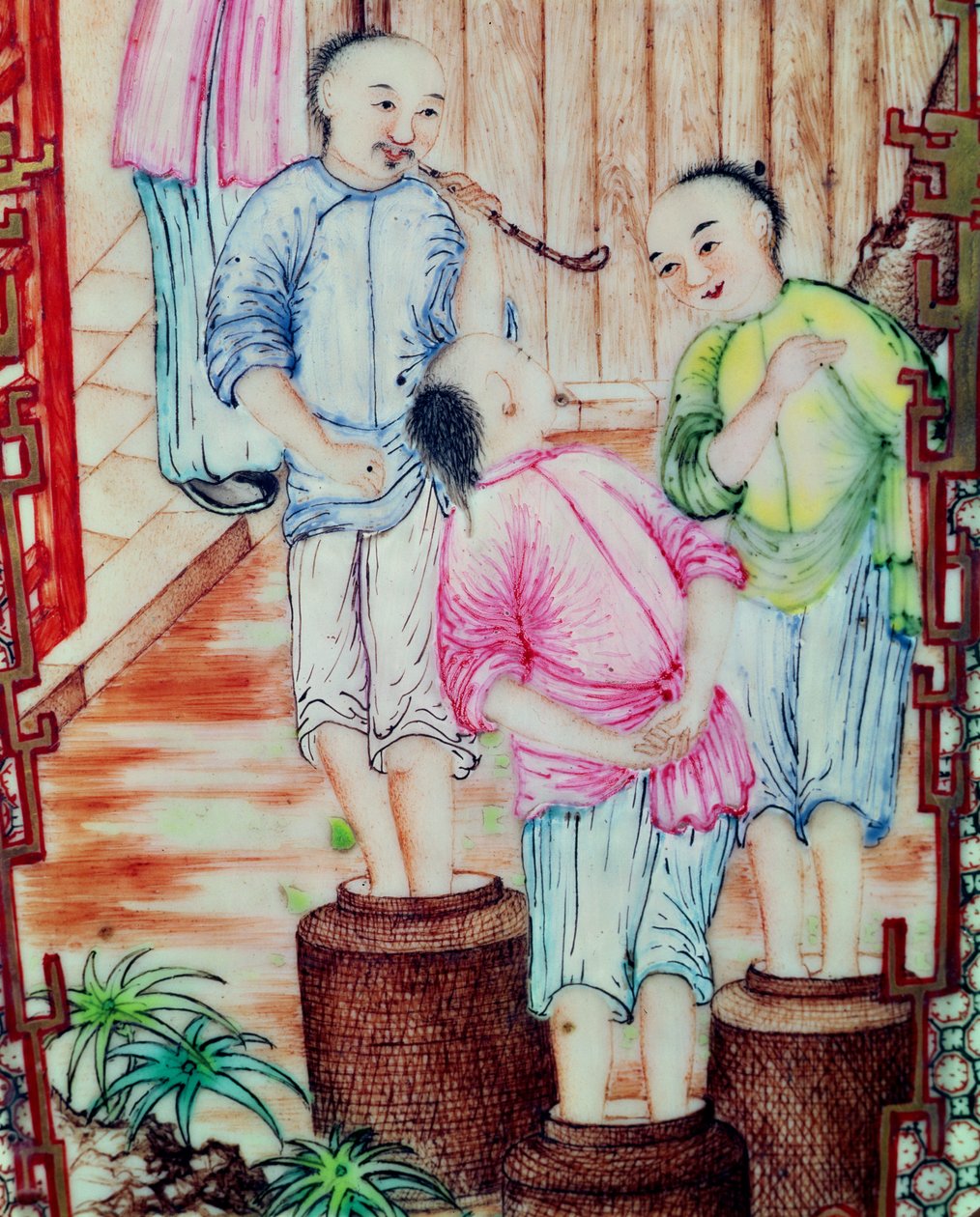Detalhe, de, um, vaso, descrevendo, homens, embalagem, chá de Ming Dynasty Chinese School