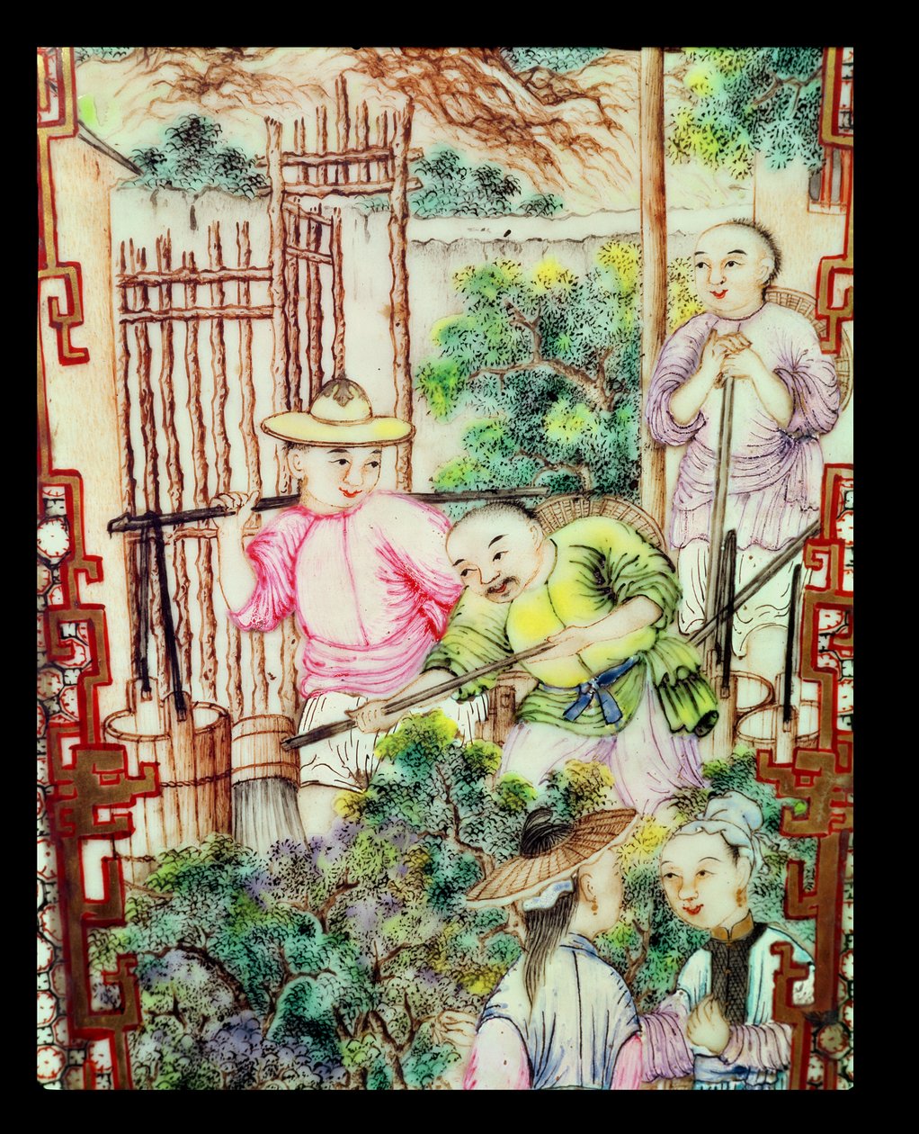 Detalhe, de, um, vaso, com, homens, aguando, planta chá de Ming Dynasty Chinese School