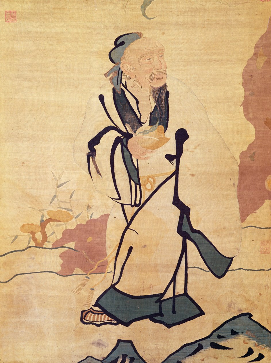 Detalhe de um imortal segurando um pêssego (seda) de Ming Dynasty Chinese School