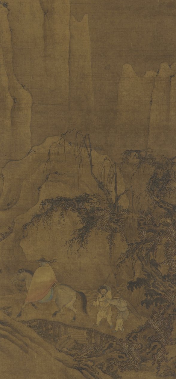 Um Viajante a Cavalo com Atendentes de Ming Dynasty Chinese School