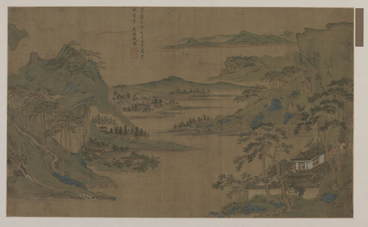 Uma visão ampla das montanhas e da água de Ming Dynasty Chinese School