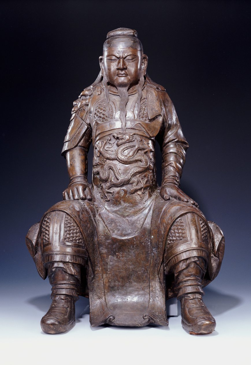 Uma bela e grande figura de bronze Ming de Guandi de Ming Dynasty Chinese School