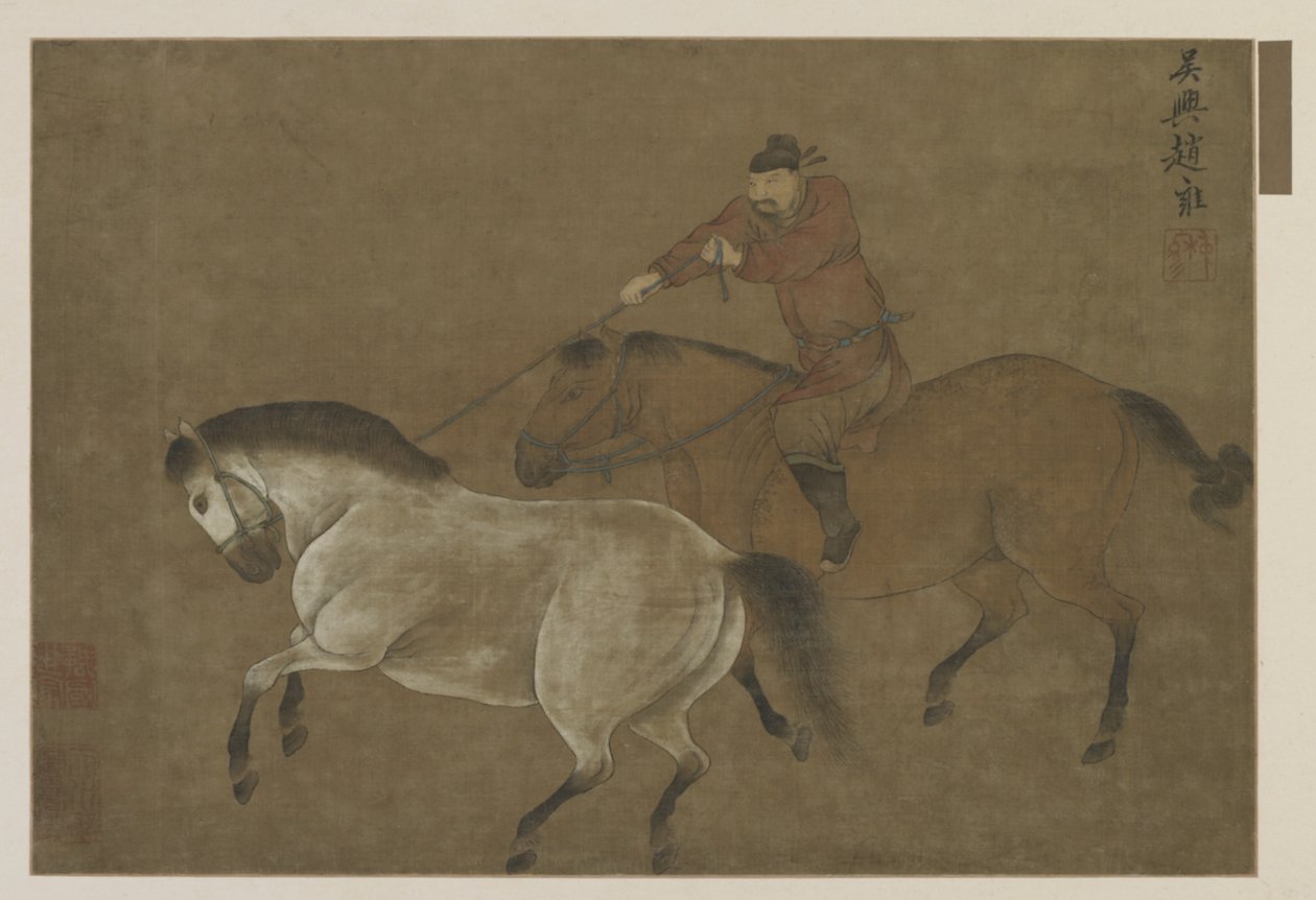 Um, cavaleiro, laçando, um, cavalo de Ming Dynasty Chinese School