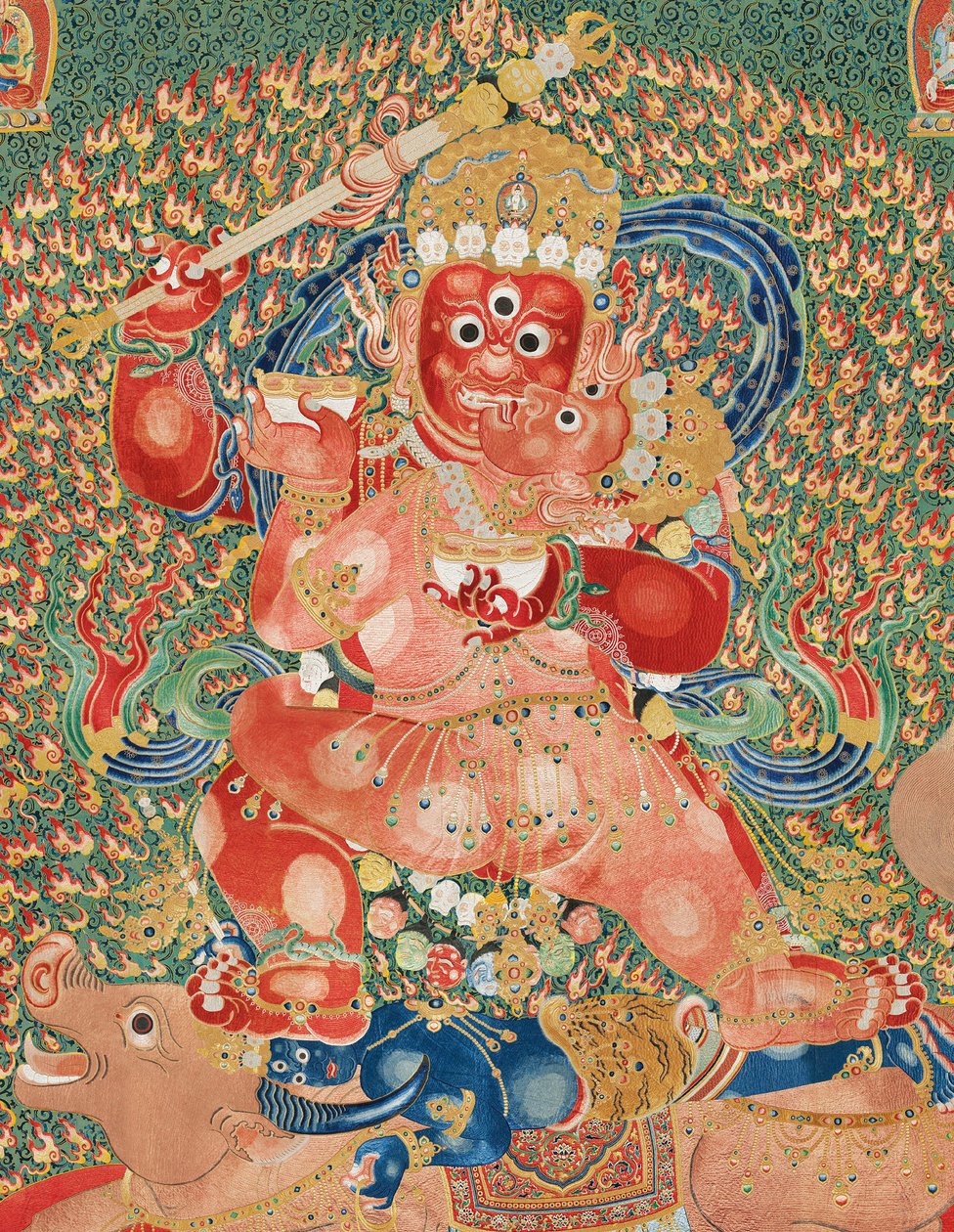Pormenor da Thangka de seda imperial bordada de Ming Dynasty Chinese School