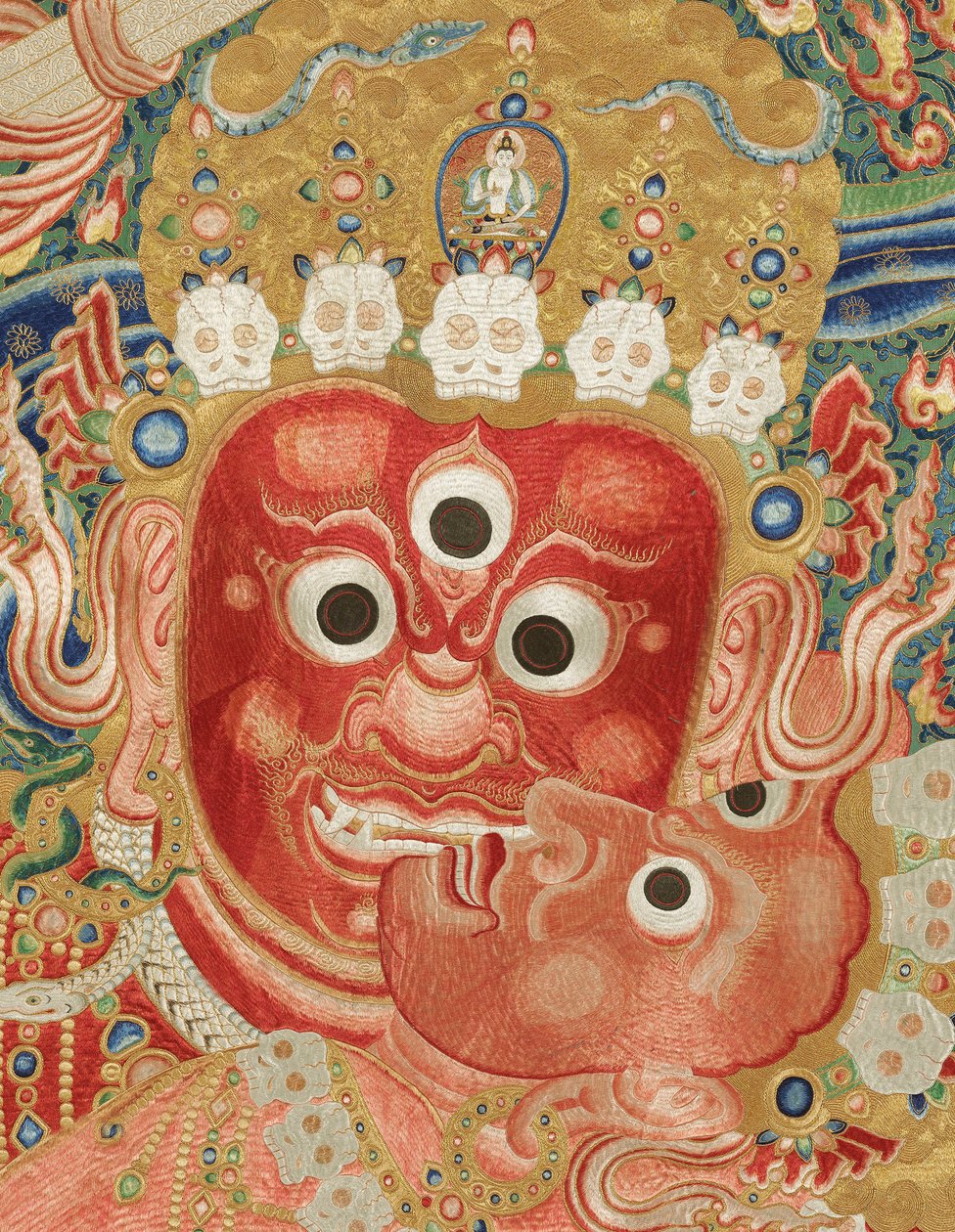 Pormenor da Thangka de seda imperial bordada de Ming Dynasty Chinese School