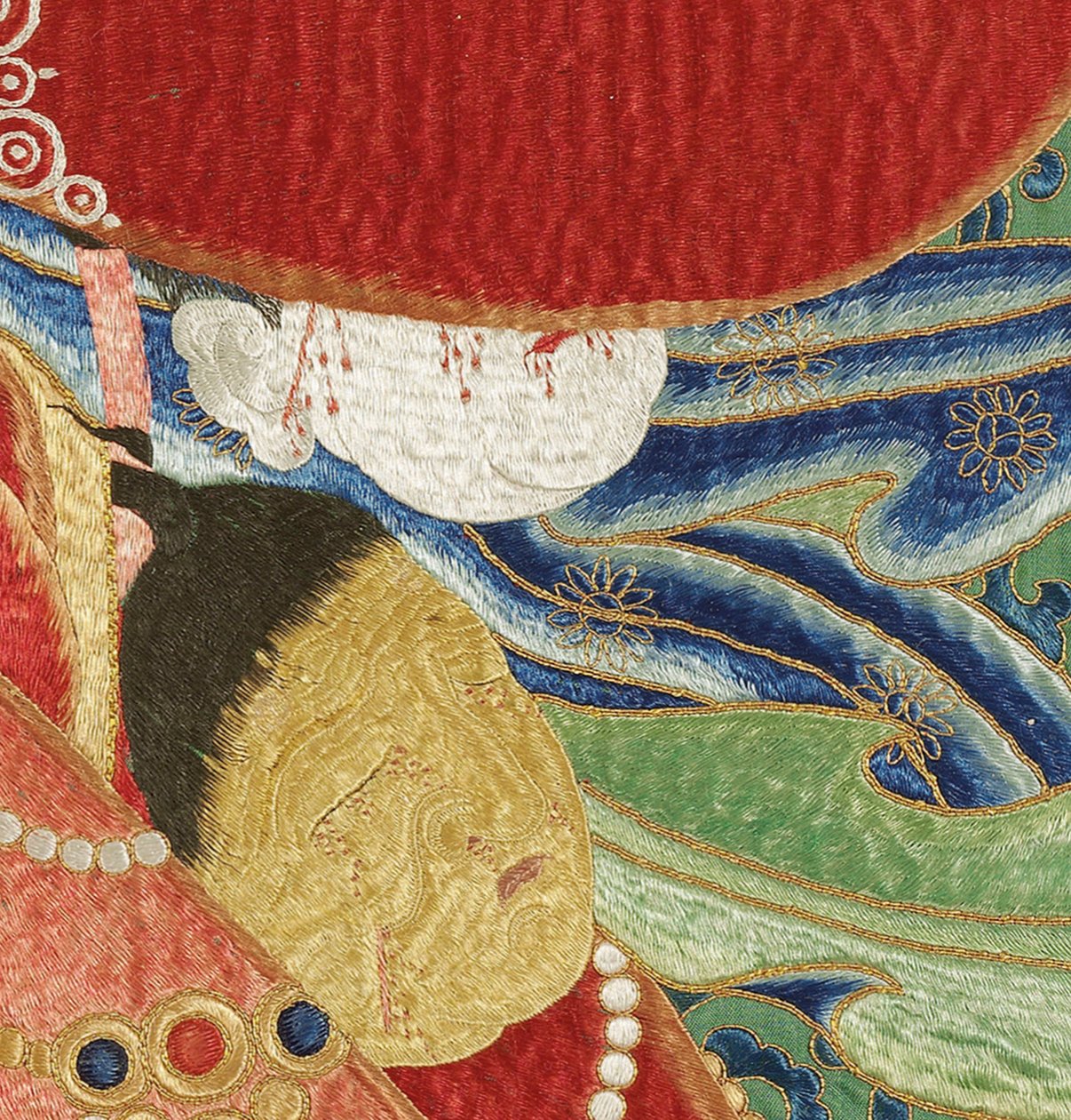 Pormenor da Thangka de seda imperial bordada de Ming Dynasty Chinese School