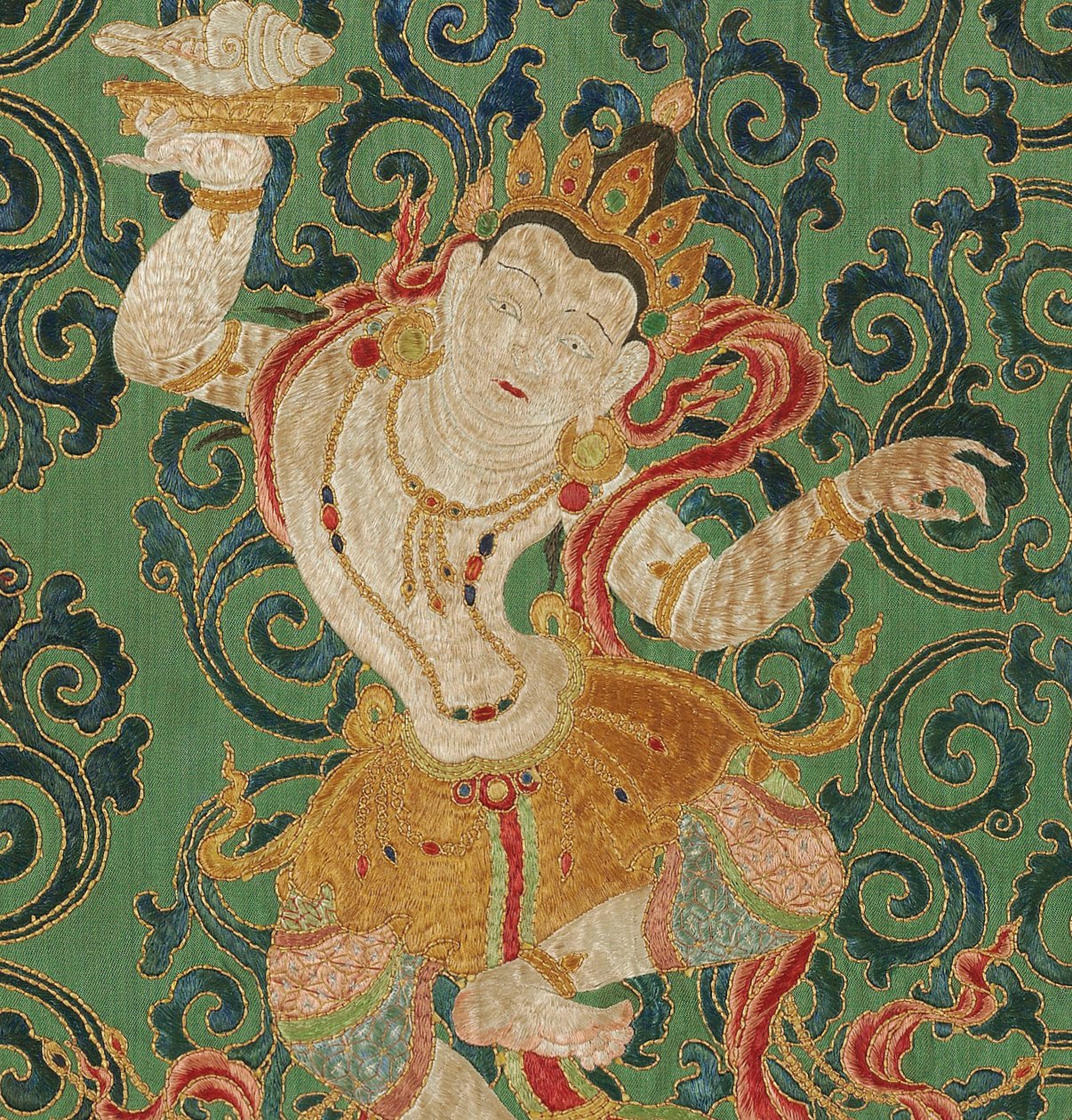 Pormenor da Thangka de seda imperial bordada de Ming Dynasty Chinese School