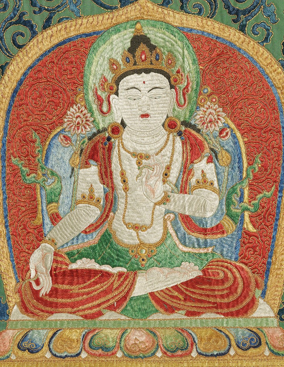 Pormenor da Thangka de seda imperial bordada de Ming Dynasty Chinese School