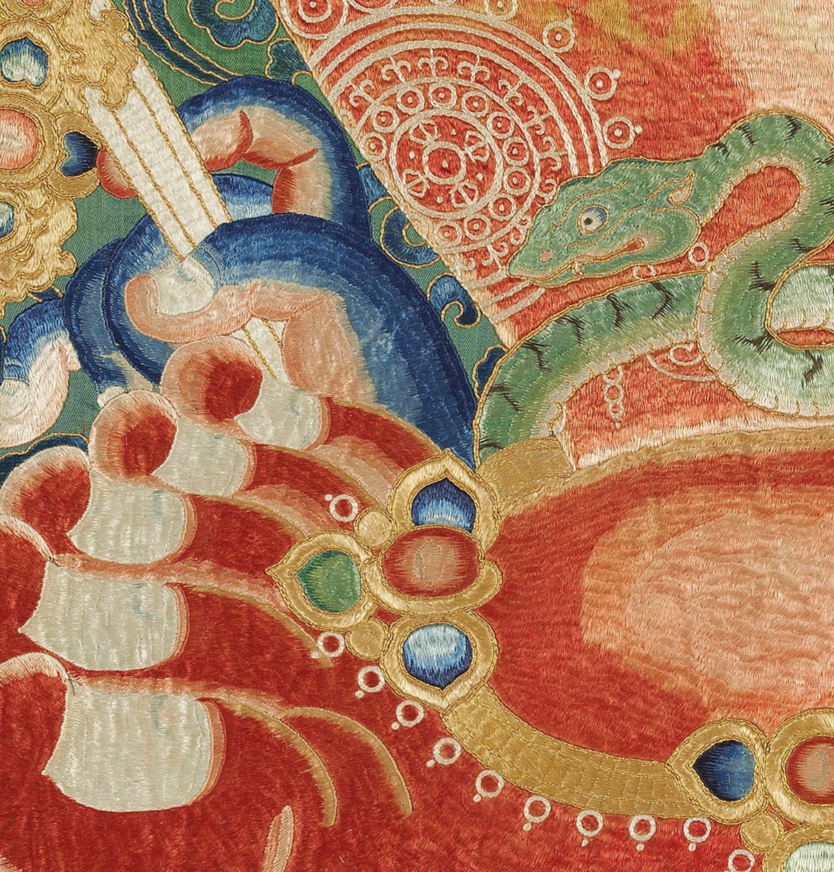 Pormenor da Thangka de seda imperial bordada de Ming Dynasty Chinese School