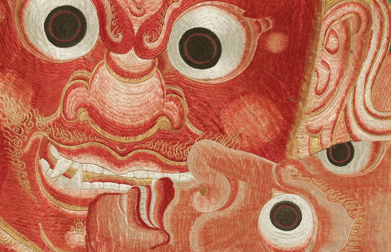 Pormenor da Thangka de seda imperial bordada de Ming Dynasty Chinese School