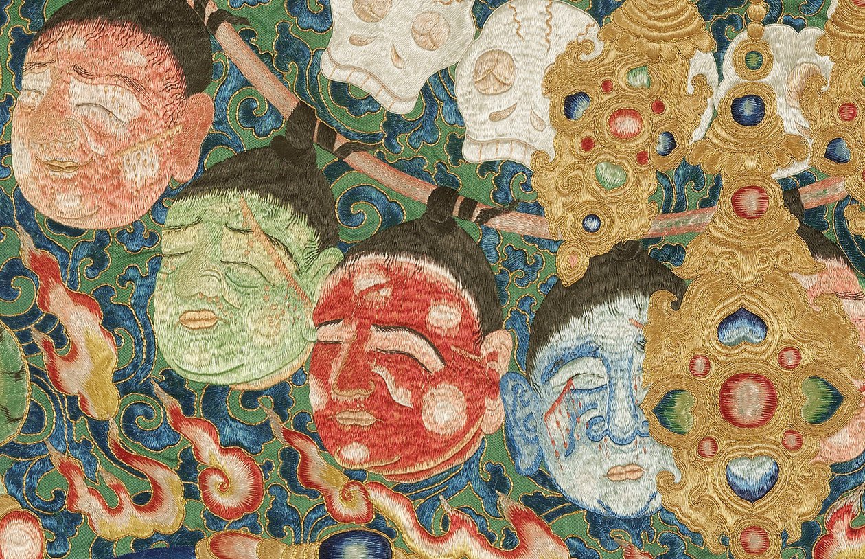 Pormenor da Thangka de seda imperial bordada de Ming Dynasty Chinese School