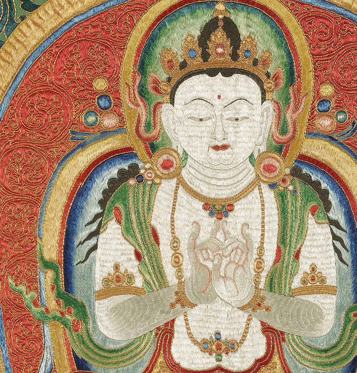 Pormenor da Thangka de seda imperial bordada de Ming Dynasty Chinese School