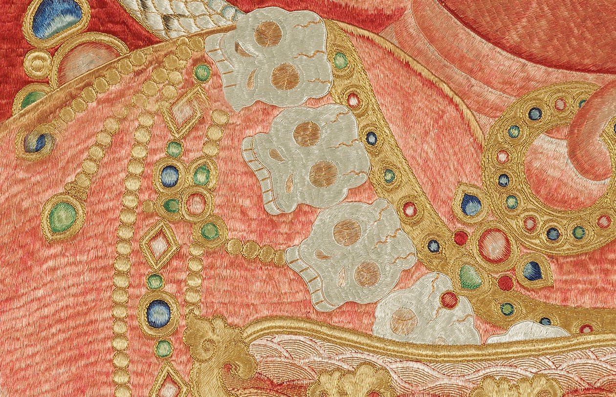 Pormenor da Thangka de seda imperial bordada de Ming Dynasty Chinese School