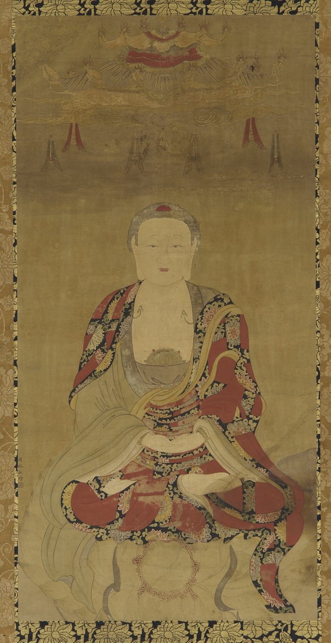 Dhyani Buddha (tinta e cor no papel) de Ming Dynasty Chinese School