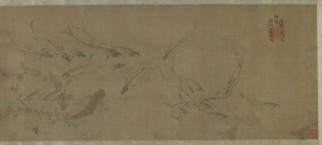 Peixe e Ervas Daninhas de Ming Dynasty Chinese School