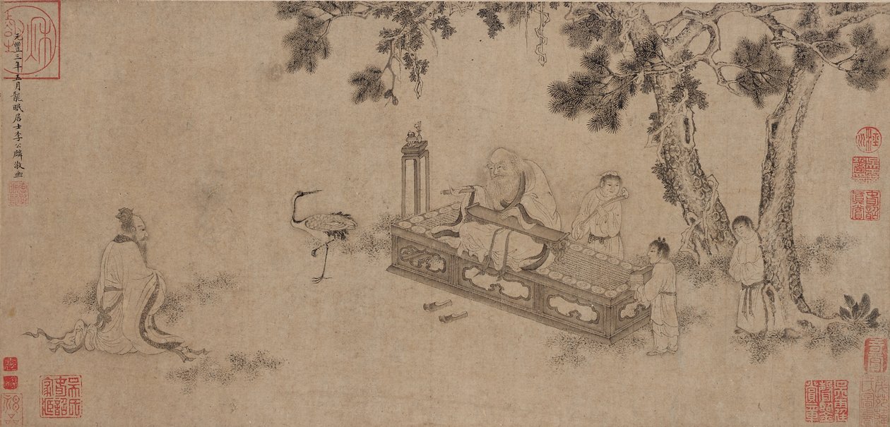 Laozi Entregando o Daodejing (tinta no papel) de Ming Dynasty Chinese School