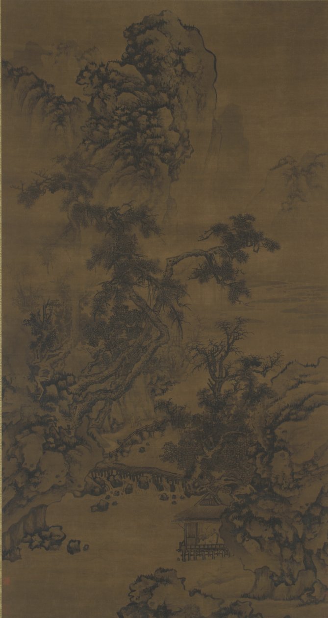 Ouvindo os pinheiros em um pavilhão ribeirinho de Ming Dynasty Chinese School