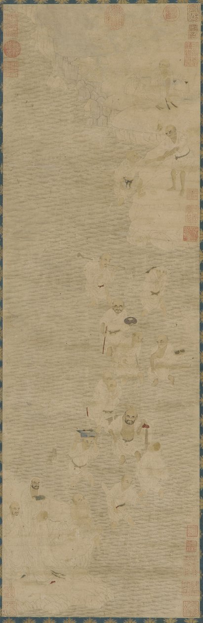 Luohan atravessando um rio, do século XVI ao XVII (tinta e cor no papel) de Ming Dynasty Chinese School