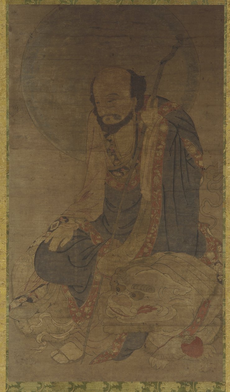 Manjusri e seu leão de Ming Dynasty Chinese School