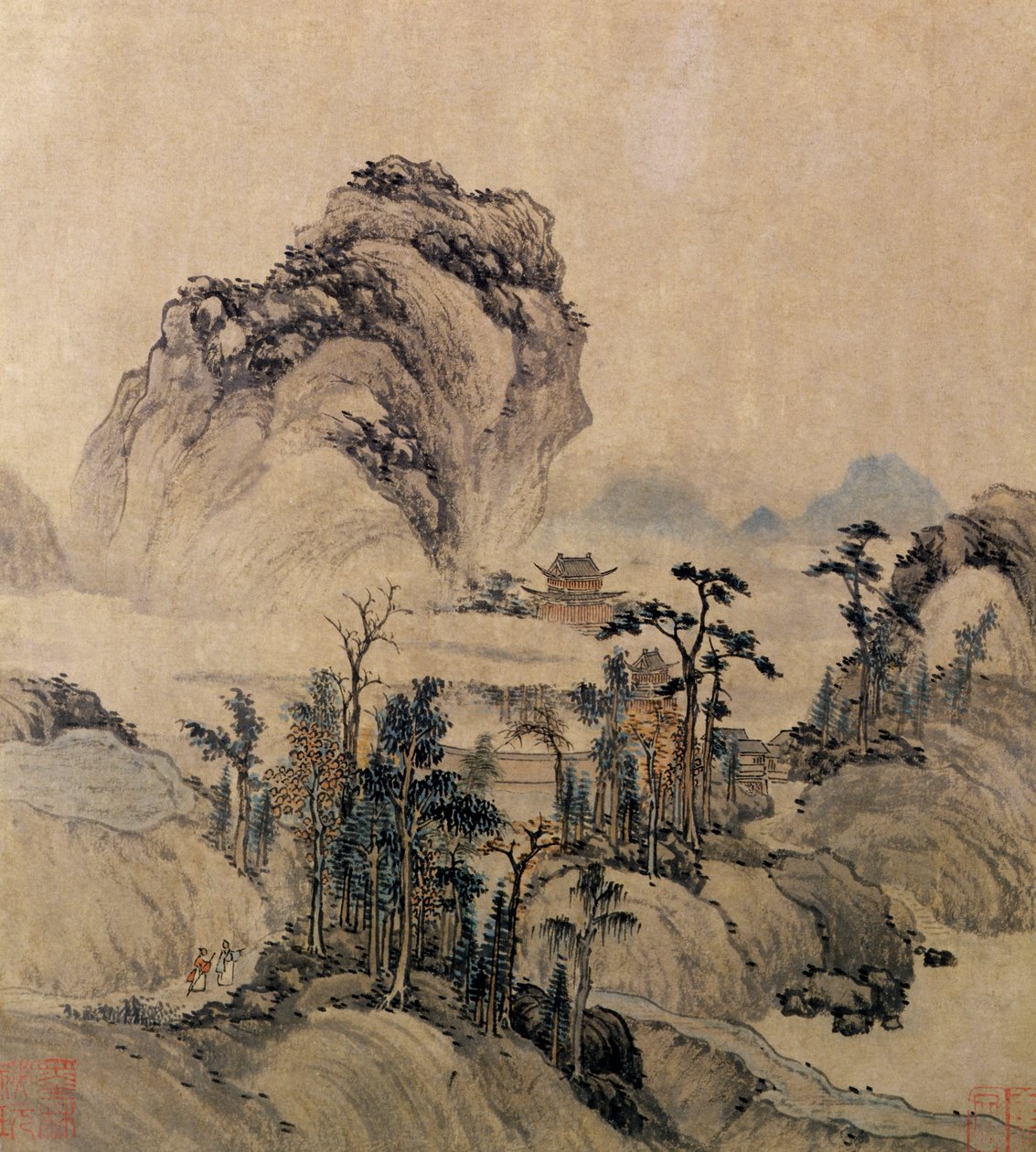 Mountain View (tinta, lavagem e cor no papel) de Ming Dynasty Chinese School