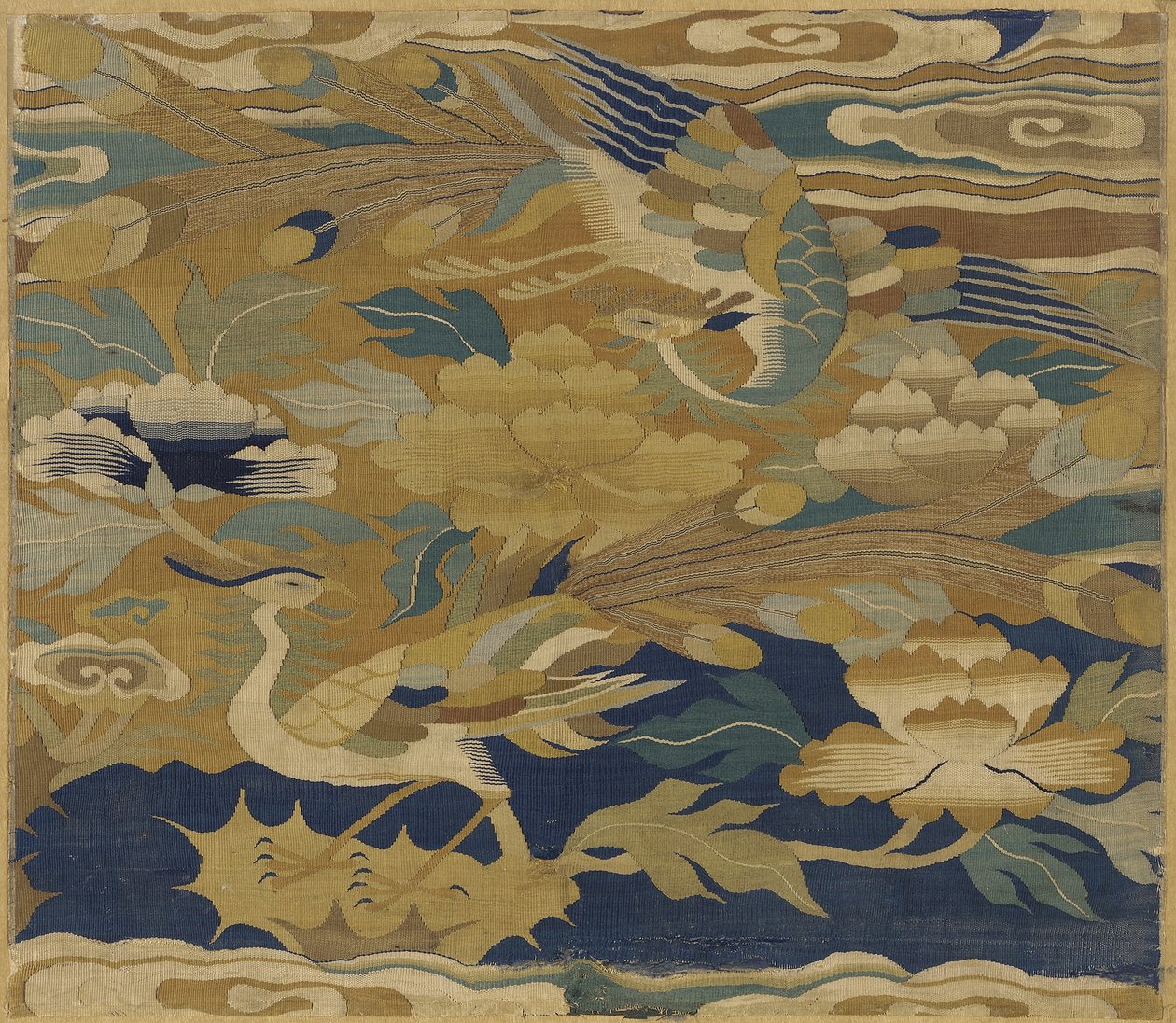 Fenícios e peônias, do século 14 ao 15 (tapeçaria de seda) de Ming Dynasty Chinese School