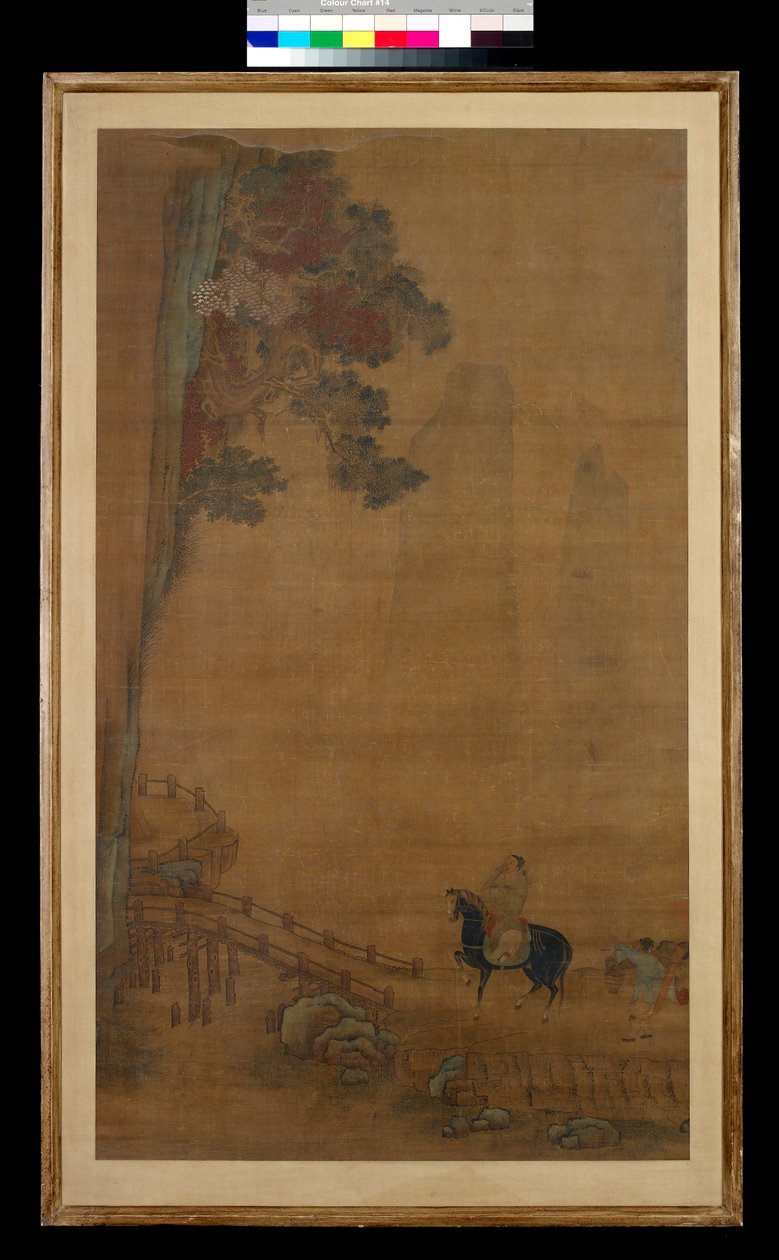 Cavaleiro numa ponte (tinta e cor sobre seda) de Ming Dynasty Chinese School