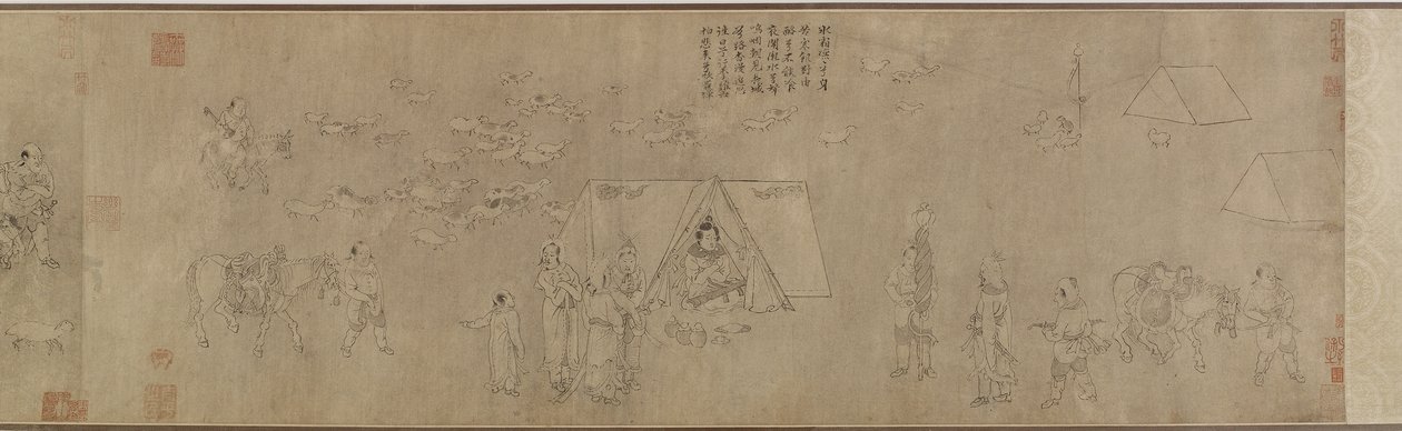 O cativeiro de Cai Wenji, do século 14 ao 15 (tinta sobre papel) de Ming Dynasty Chinese School