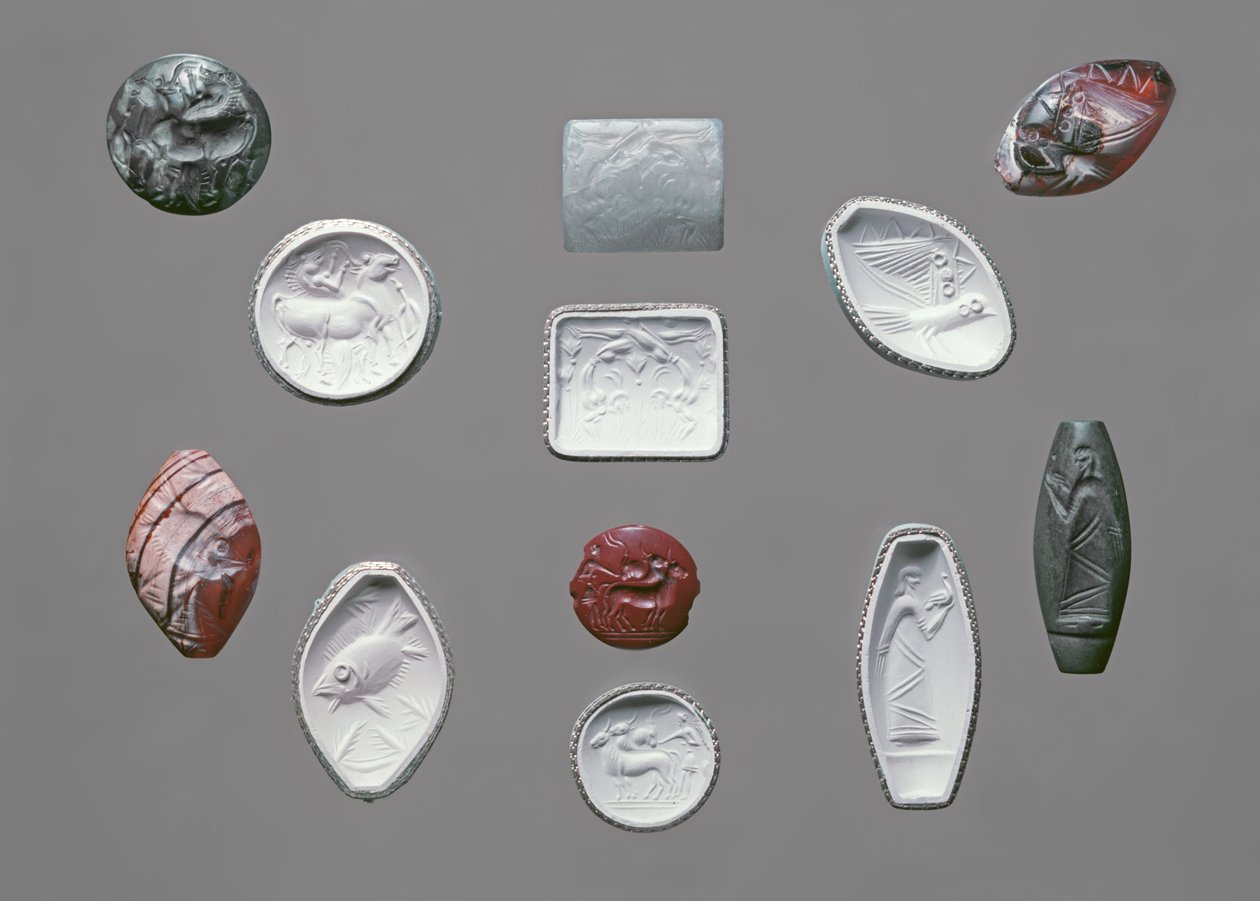 As pedras e impressões do selo da Idade do Bronze, Creta, c.1600 aC de Minoan