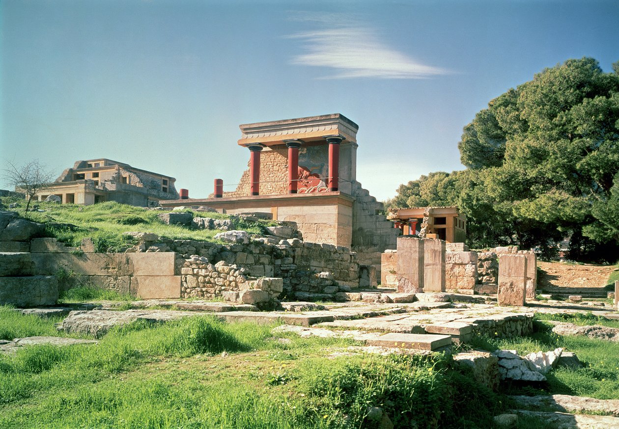 Vista do Palácio de Knossos, do leste, c.1500 aC de Minoan