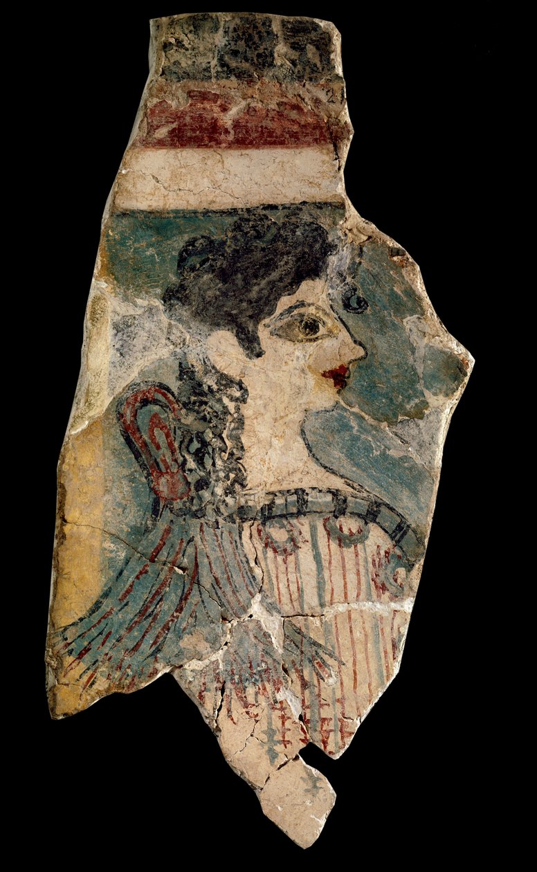 La Parisienne: fragmento de afresco representando uma pré-tensão de perfil. De Cnossos (knossos). Arte minóica, por volta de 1500-1450 AC. Museu Arqueológico de Heraklion. Creta, Grécia. - La Parisienne (aka the Minoan Lady): fragmento de um afresco repres de Minoan