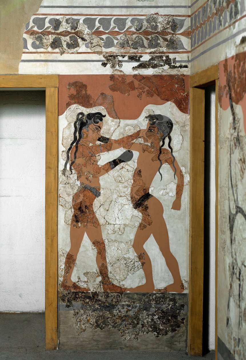 Arte Minoana: "luta entre dois pugilistas" Fresco de Akrotiri a Santorini. Século XVI a.C. Athenes, Museu Nacional de Arqueologia de Minoan