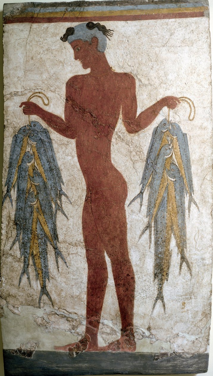 Arte Minoana: "pecheur" Fresco de Akrotiri a Santorini. Século XVI a.C. Athenes, Museu Nacional de Arqueologia de Minoan