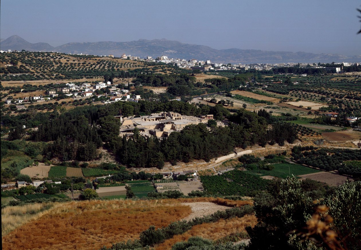 Arte Minoana: vista de todo o palácio do Rei Minos em Cnossos (Knossos). 1600-1400 AC. Creta de Minoan