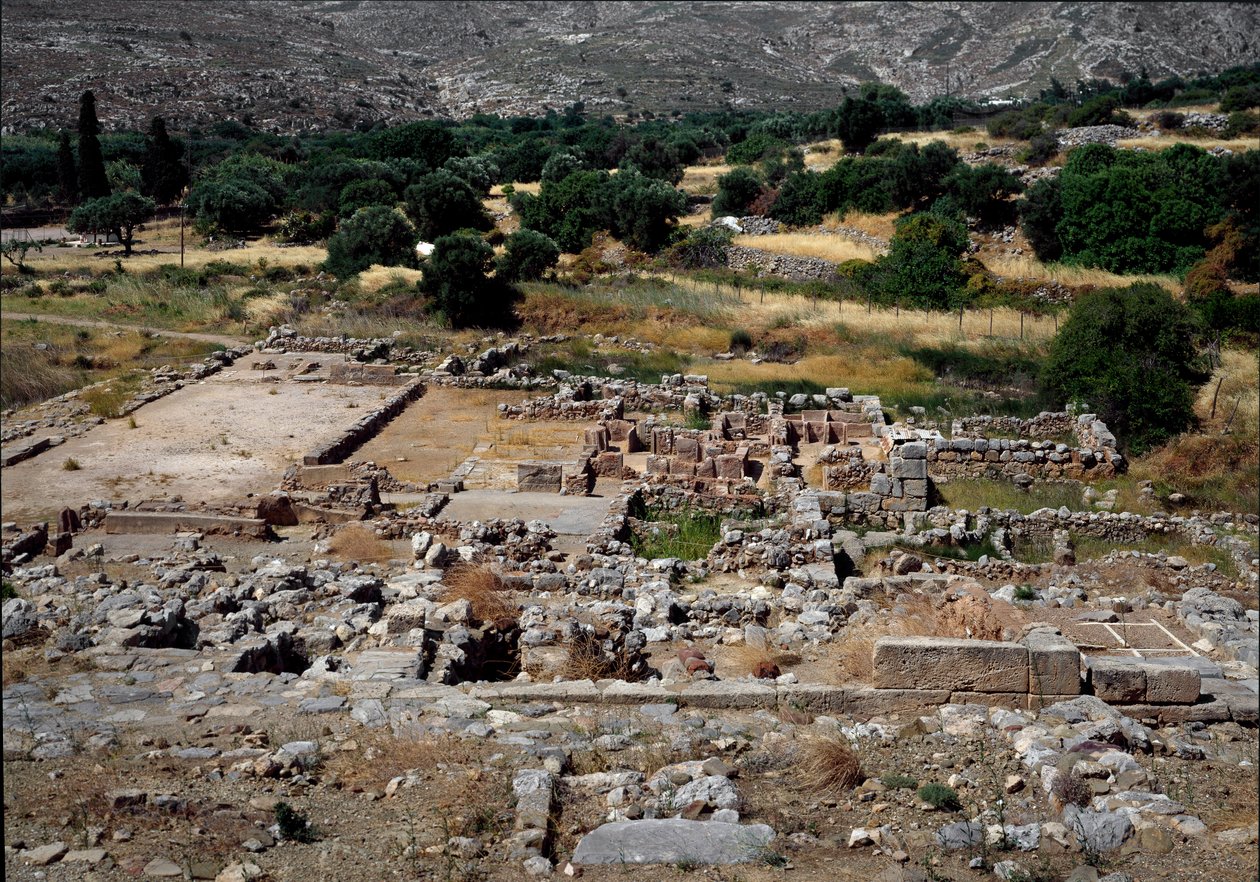 Civilização minóica: vista das ruínas do palácio de Zakros construído por volta de 1700-1650 AC. Creta de Minoan